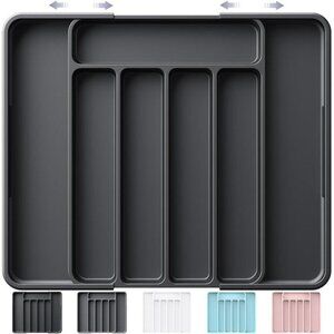 Expandable Cutlery Drawer Organizer Kitchen Utensil Tray Storage Adjustable Blac